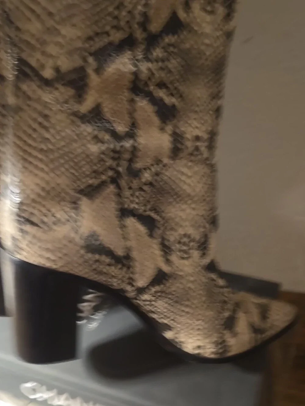 SCHUTZ Snake-Print Over-the-Knee Boots in Beige & Black